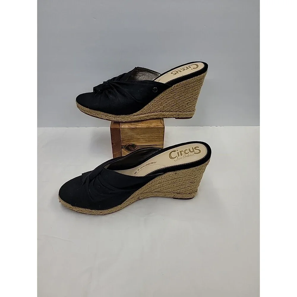Circus By Sam Edelman Women's 10 Knot Espadrille‎ Wedge Clog Mules Sandals Black
